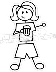 Stick Family Beer Drinking Girl Decal Sticker