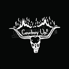 Cowboy Up Flaming Longhorn Decal Sticker
