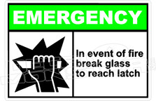 Emergency 032H - in event of fire break glass to reach latch