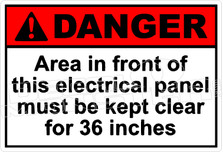 Danger 022H - area in front of this electrical panel must be kept clear for 36 inches