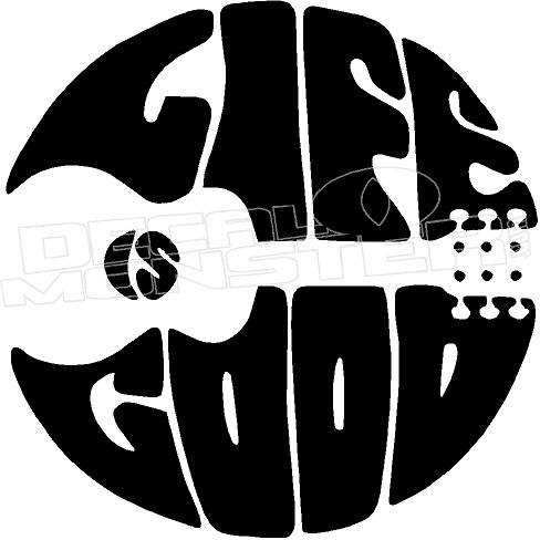 NEW LIFE IS GOOD 4" STICKER DECAL...SNOWMAN PLAYING JAMMIN ON THE GUITAR SHOVEL! 