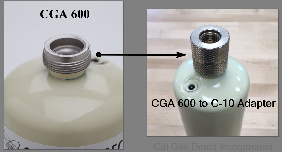 GASCO 70 Series Regulator Adapter for a CGA 600 Connection to a C-10  Connection Type Calibration Gas Cylinder (70-ADAPTER-CGA600toC-10)