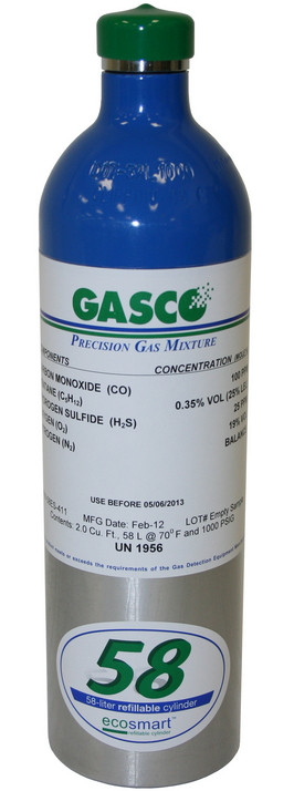 balance Air 58 Liter Gasco 58L-112-2 Precision Calibration Gas 2 ppm Nitrogen Dioxide 