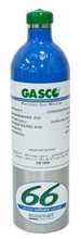 GASCO 323E Mix, CO 50 PPM, Methane 1.25%= (50% LEL) Pentane simulant, Oxygen 18%, in Nitrogen in a 66 Liter ecosmart Cylinder
