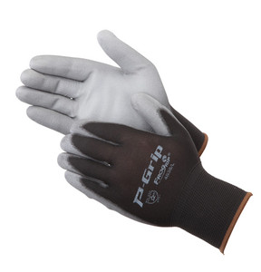 13 gauge, 100% black nylon shell, light grey polyurethane palm