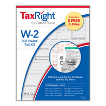 TaxRight W-2 Software Kit for 25 Employees. Kit includes filing software with FREE efile, and 25 forms and envelopes. (Item # C5650ES25) 2022