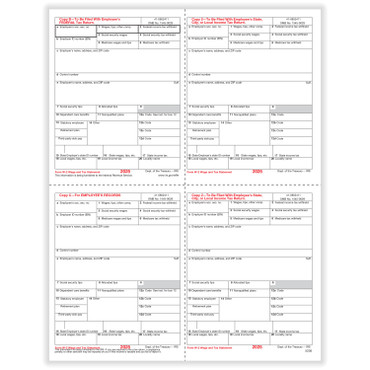 W-2 4-Up Box Employee Copy B, C, 2, & 2. (Item # 5205)  2025