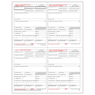 W-2 4-Up Box, Employee Copy B, C, 2 & 2 (item # 5205)  2026