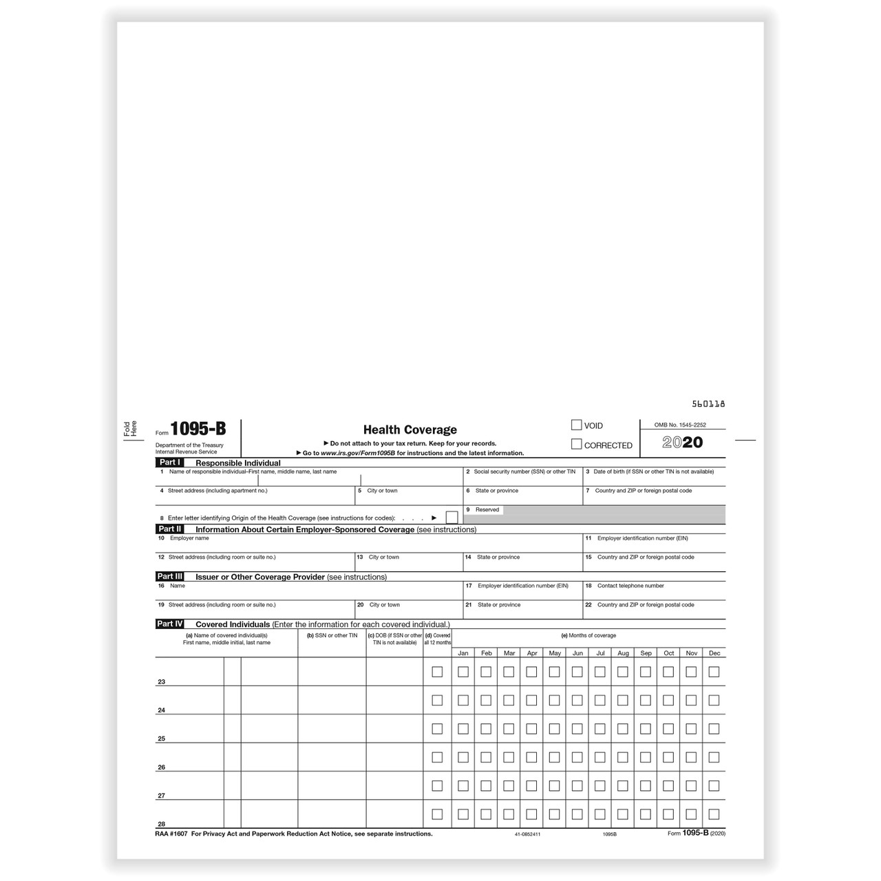 ACA Form 1095-B, 100/pkg - New Medical Forms