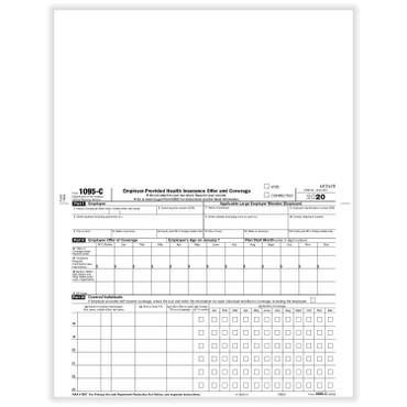 ACA Form 1095-C, 100/pkg (recipient copy) is used to report the months employees and family members were covered. (Item # 1095-C)