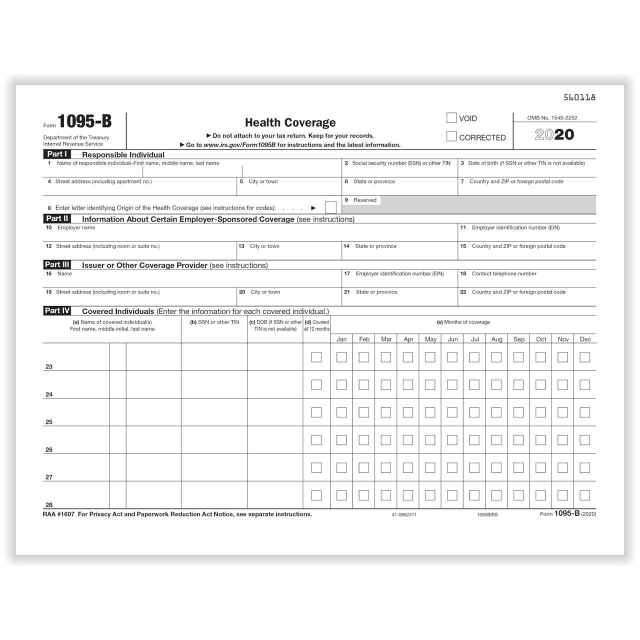 ACA Form 1095-BIRS, 100/pkg - New Medical Forms