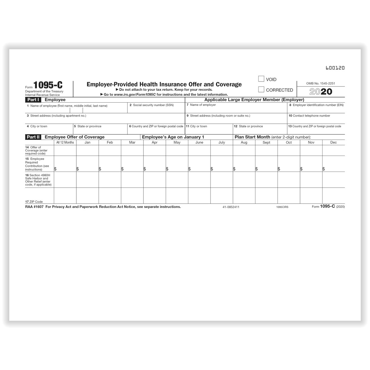 ACA Form 1095-CIRS, 100/package - New Medical Forms