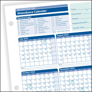 Fiscal Year Attendance Calendar, 2025-2026,  50/PKG.  Item # A4200