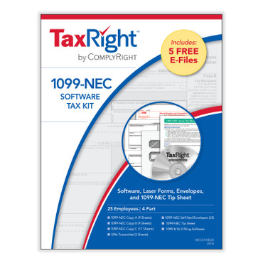 (NEW) TaxRight 1099-NEC Software 4-Part Kit (25 Employees). (Item # NECC6103ES25) 2022