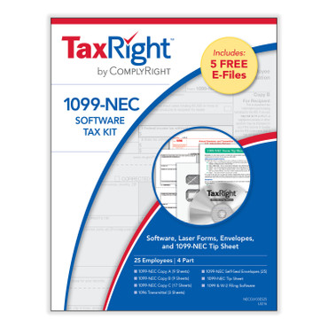 (NEW) TaxRight 1099-NEC Software 4-Part Kit (25 Employees). (Item # NECC6103ES25)