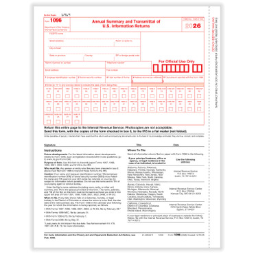 1096 Annual Summary & Transmittal Form (for 1099's). (item# 5100)  2026
