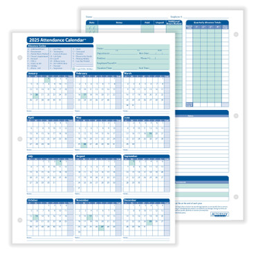 2025 Attendance Calendar (item # A4000W50), white, pack of 50