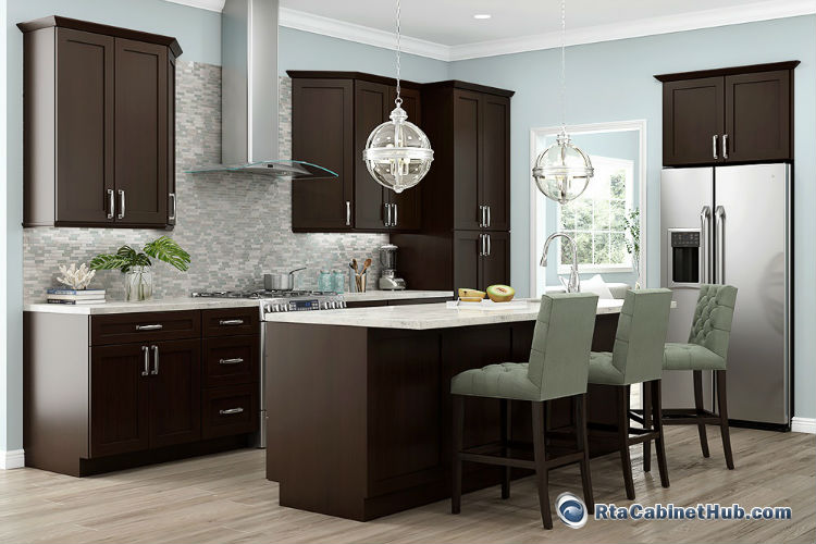 Rta Kitchen Cabinets Midnight Shaker Cabinet Hub Chocolate Mahogany
