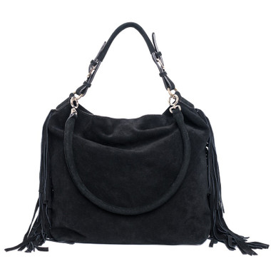 Black Fringe Faux Suede Bag
