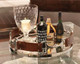 Leather and Silver Bits on a mirrored tray.
Perfect for a wet bar or serving your guests in style.