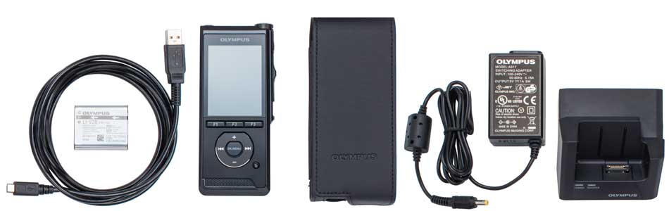 The Olympus DS-9500 complete package contents.