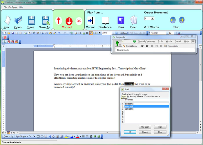 Transcription Made Easy integrates with Microsoft Word for a simple, untuitive experience