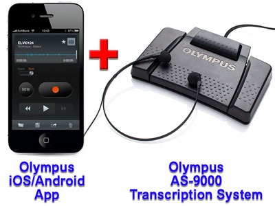 Olympus Mobile Phone Dictation App + Olympus AS-9000 Transcription System