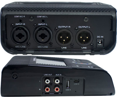 Showing back input / output jacks on the PMR61 Superscope Digital Audio Recorder.
