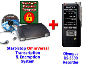 Olympus DS-3500 + Start-Stop® OmniVersal Audio/Video/DVD Transcription Equipment System + Start-Stop Encryption Transporter Bundle