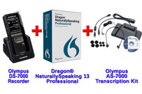 Power Professional Manual Transcription Bundle Option DS-7000 + Dragon 13 Professional + Olympus AS-7000 Transcription Kit