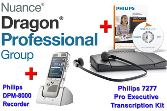Professional Package: Dragon Professional Group 14 + Philips DPM-8000 + Philips 7277 Transcription Kit Bundle (71068)