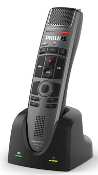 Philips SpeechMike Premium Air Wireless SMP4000 Dictation Microphone in wireless charging cradle 