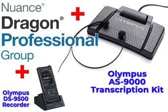 Power Professional Manual Transcription Bundle Option DS-9500 + Olympus AS-9000 + Dragon Professional Group 15 Transcription Kit