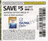 Refresh Optive Mega-3 30ct or 60ct exp Sat 6/22/24 SV 4-21 (save $5.00)