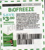 Biofreeze exp Sat 6/29/24 SS 5-19 (save $3.00)