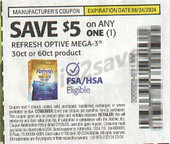 Refresh Optive Mega-3 30ct or 60ct exp Sat 8/24/24 SV 6-23 (save $5.00)