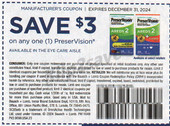 Bausch + Lomb PreserVision exp Tue 12/31/24 SV 9-22 (save $3.00)