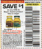 Bayer Aspirin 50ct+ exp Sun 10/20/24 SV 10-6 (save $1.00)