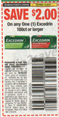 Excedrin 100ct+ exp Sun 12/8/24 SV 11-10 (save $2.00)