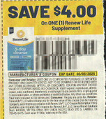 Renew Life Supplement exp Wed 3/5/25 SV 1-5 (save $4.00)