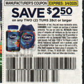 Tums 28ct+ exp Tue 3/4/25 SV 2-2 (save $2.50 wyb 2)