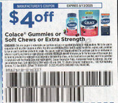 Colace Gummies, Soft Chews or Extra Strength exp Wed 8/13/25 SV 7-13 (save $4.00)