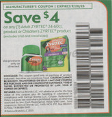 Zyrtec 24ct - 60ct or Children's exp Sat 9/20/25 SV 8-24 (save $4.00)