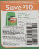 Zyrtec Adult 90ct exp Sat 8/30/25 SV 8-24 (save $10.00)