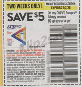 Astepro Allergy Product 60+ Sprays exp Sun 9/7/25 SV 8-24 (save $5.00)