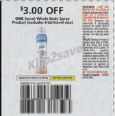 Secret Whole Body Spray exp Sat 9/27/25 SV 9-7 (save $3.00)