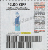 Secret Weightless Dry Spray exp Sat 9/27/25 SV 9-7 (save $2.00)