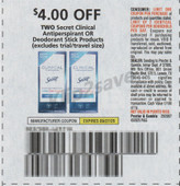 Secret Clinical Antiperspirant Deodorant Stick exp Sat 9/27/25 SV 9-7 (save $4.00 wyb 2)