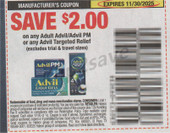 Advil Adult, Advil PM Purina Advil Targeted Relief exp Sun 11/30/25 SV 11-2 (save $2.00)