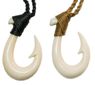  Carved Bone Small Hawaiian Hook and Cord Necklacew/ Black Cord